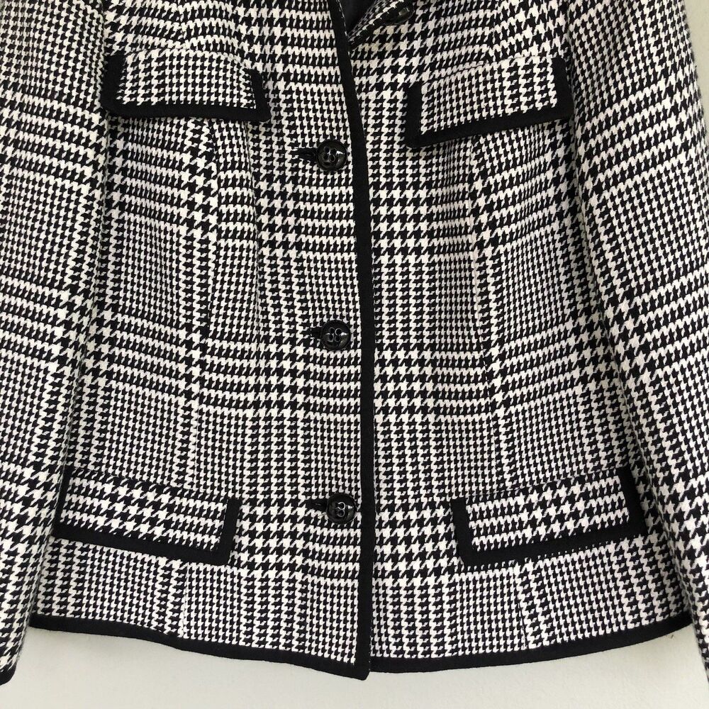 Talbots Blazer Houndstooth Blazer 12 Black White Wool Blend Jacket Preppy Career - Picture 4 of 10